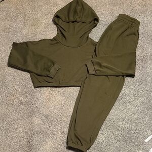 NAKED WARDROBE Green Crop Hoodie and Jogger Set